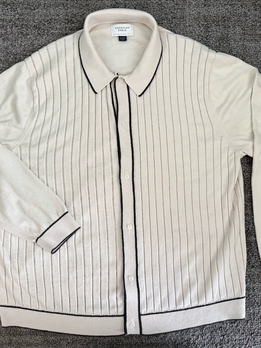 American Eagle Outfitters Cream Knit Cardigan with Black Trim